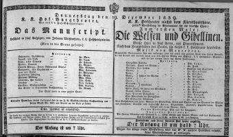 Theaterzettel (Oper und Burgtheater in Wien) 18391219 Seite: 1
