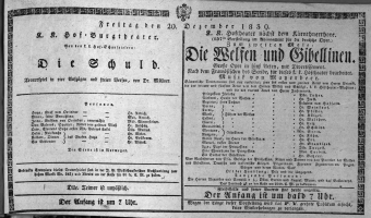 Theaterzettel (Oper und Burgtheater in Wien) 18391220 Seite: 1