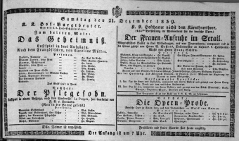 Theaterzettel (Oper und Burgtheater in Wien) 18391221 Seite: 1