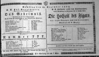 Theaterzettel (Oper und Burgtheater in Wien) 18391228 Seite: 1