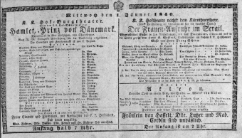 Theaterzettel (Oper und Burgtheater in Wien) 18400101 Seite: 1