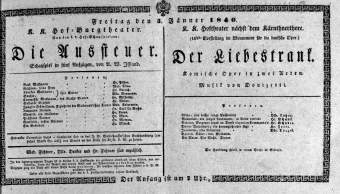 Theaterzettel (Oper und Burgtheater in Wien) 18400103 Seite: 1