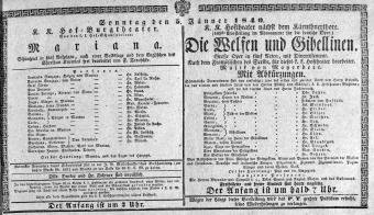 Theaterzettel (Oper und Burgtheater in Wien) 18400105 Seite: 1