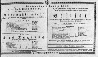 Theaterzettel (Oper und Burgtheater in Wien) 18400107 Seite: 1