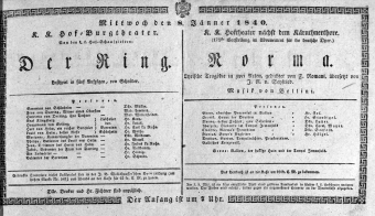 Theaterzettel (Oper und Burgtheater in Wien) 18400108 Seite: 1