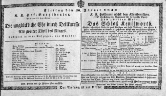 Theaterzettel (Oper und Burgtheater in Wien) 18400110 Seite: 1