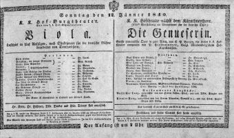 Theaterzettel (Oper und Burgtheater in Wien) 18400112 Seite: 1