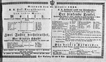 Theaterzettel (Oper und Burgtheater in Wien) 18400115 Seite: 1