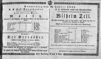 Theaterzettel (Oper und Burgtheater in Wien) 18400116 Seite: 1