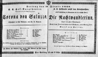 Theaterzettel (Oper und Burgtheater in Wien) 18400117 Seite: 1