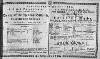Theaterzettel (Oper und Burgtheater in Wien) 18400118 Seite: 1