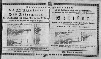 Theaterzettel (Oper und Burgtheater in Wien) 18400122 Seite: 1