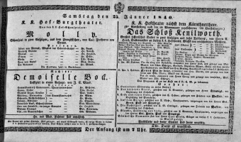 Theaterzettel (Oper und Burgtheater in Wien) 18400125 Seite: 1