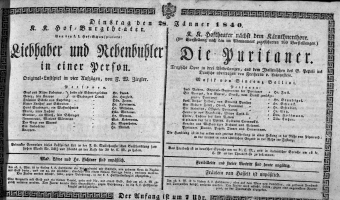 Theaterzettel (Oper und Burgtheater in Wien) 18400128 Seite: 1