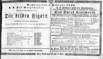 Theaterzettel (Oper und Burgtheater in Wien) 18400201 Seite: 1