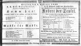 Theaterzettel (Oper und Burgtheater in Wien) 18400207 Seite: 1