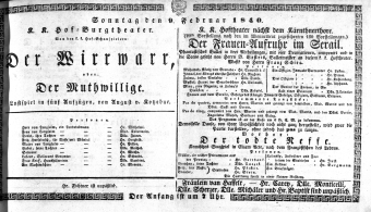 Theaterzettel (Oper und Burgtheater in Wien) 18400209 Seite: 1
