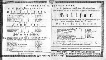 Theaterzettel (Oper und Burgtheater in Wien) 18400210 Seite: 1