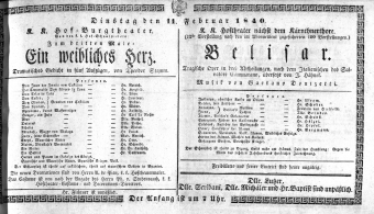 Theaterzettel (Oper und Burgtheater in Wien) 18400211 Seite: 1