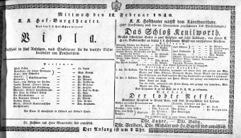 Theaterzettel (Oper und Burgtheater in Wien) 18400212 Seite: 1