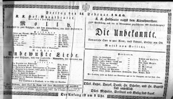 Theaterzettel (Oper und Burgtheater in Wien) 18400214 Seite: 1