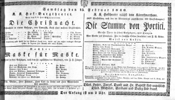 Theaterzettel (Oper und Burgtheater in Wien) 18400215 Seite: 1