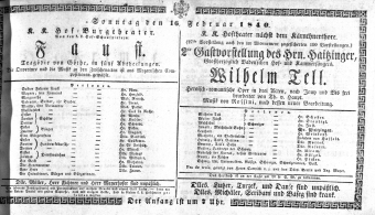 Theaterzettel (Oper und Burgtheater in Wien) 18400216 Seite: 1