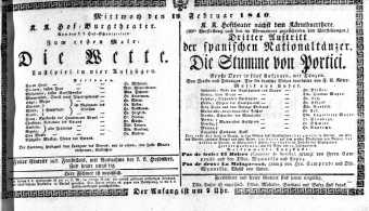 Theaterzettel (Oper und Burgtheater in Wien) 18400219 Seite: 1