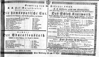 Theaterzettel (Oper und Burgtheater in Wien) 18400222 Seite: 1