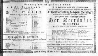 Theaterzettel (Oper und Burgtheater in Wien) 18400223 Seite: 1
