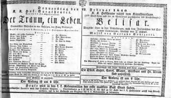 Theaterzettel (Oper und Burgtheater in Wien) 18400227 Seite: 1