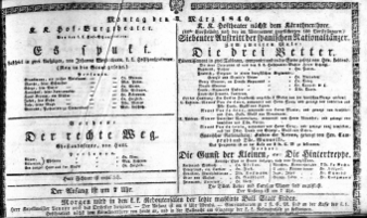 Theaterzettel (Oper und Burgtheater in Wien) 18400302 Seite: 1