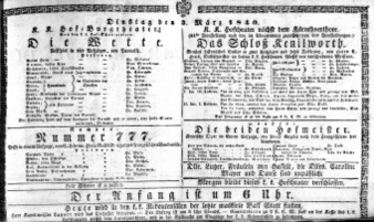 Theaterzettel (Oper und Burgtheater in Wien) 18400303 Seite: 1