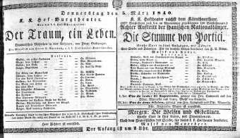 Theaterzettel (Oper und Burgtheater in Wien) 18400305 Seite: 1