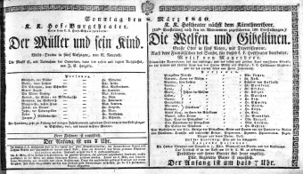 Theaterzettel (Oper und Burgtheater in Wien) 18400308 Seite: 1