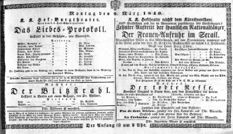 Theaterzettel (Oper und Burgtheater in Wien) 18400309 Seite: 1