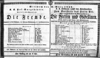 Theaterzettel (Oper und Burgtheater in Wien) 18400311 Seite: 1