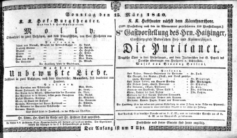 Theaterzettel (Oper und Burgtheater in Wien) 18400315 Seite: 1