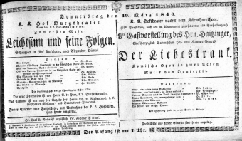 Theaterzettel (Oper und Burgtheater in Wien) 18400319 Seite: 1