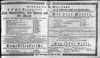Theaterzettel (Oper und Burgtheater in Wien) 18400321 Seite: 1
