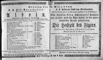 Theaterzettel (Oper und Burgtheater in Wien) 18400322 Seite: 1