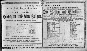 Theaterzettel (Oper und Burgtheater in Wien) 18400323 Seite: 1