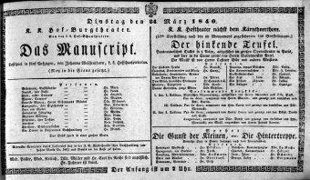 Theaterzettel (Oper und Burgtheater in Wien) 18400324 Seite: 1