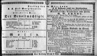 Theaterzettel (Oper und Burgtheater in Wien) 18400327 Seite: 1