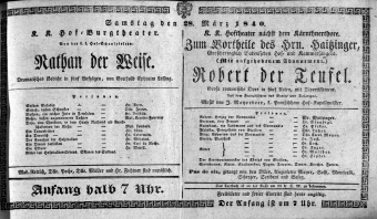 Theaterzettel (Oper und Burgtheater in Wien) 18400328 Seite: 1