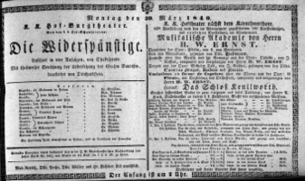 Theaterzettel (Oper und Burgtheater in Wien) 18400330 Seite: 1