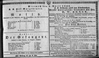 Theaterzettel (Oper und Burgtheater in Wien) 18400401 Seite: 1