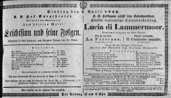 Theaterzettel (Oper und Burgtheater in Wien) 18400407 Seite: 1