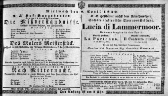 Theaterzettel (Oper und Burgtheater in Wien) 18400408 Seite: 1