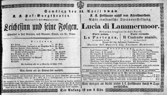 Theaterzettel (Oper und Burgtheater in Wien) 18400411 Seite: 1